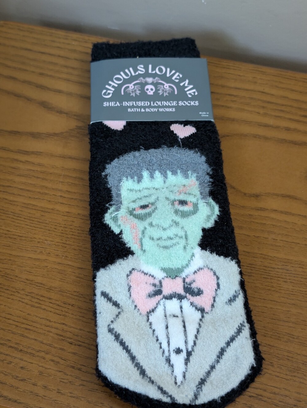 Black and Gray Frankenstein Shea Infused Lounge Socks
